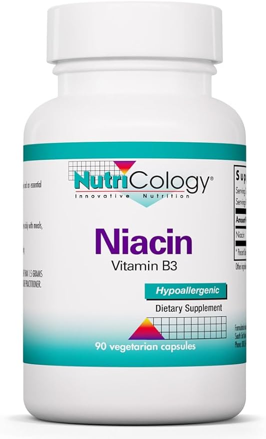 Allergy Research Group Nutricology Niacin Supplement - Vitamin B3 for Men & Women, Niacin with Flush, Nicotinic Acid, NAD, 250mg Vegetarian Capsules - 90 Count