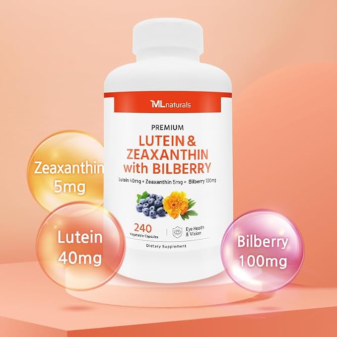 ML Naturals Lutein & Zeaxanthin with Bilberry – 40mg Lutein, 5mg Zeaxanthin & 100mg Bilberry (Per Serving) – 240 Vegetable Capsules – Supports Eye Health & Vision