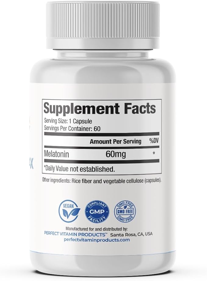 60mg Extra Strength Melatonin MAX - High Dosage Melatonin, Vegan, Non-GMO, Gluten-Free (1-Pack)