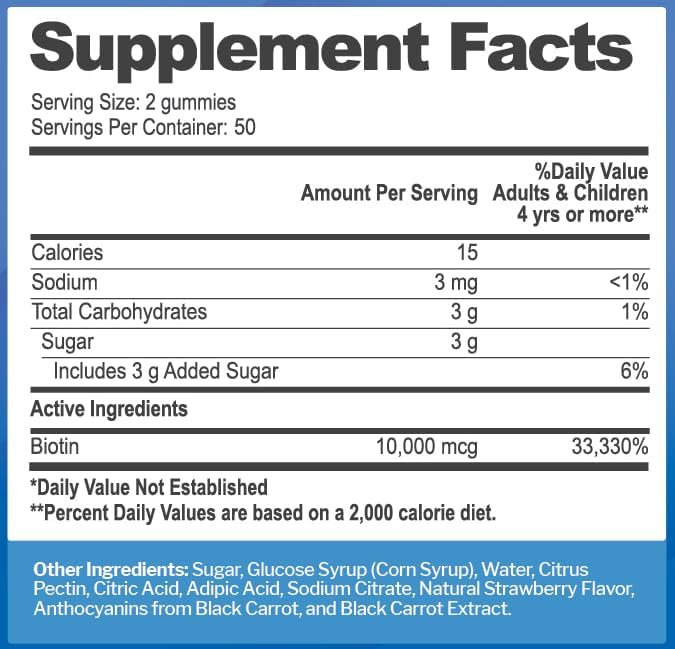 Biotin 10,000mcg Gummies for Hair Growth, Skin & Nails (100 Count) - 2x Maximum Strength Biotin Vitamins for Women & Men - Gluten-Free, Vegan, Non-GMO, Great Tasting Strawberry Flavor - 100 Gummies