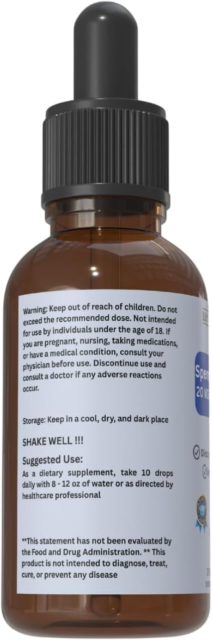 Spermidine Liquid Drops – 20mg per Serving – Cellular Health & Longevity Support – Fast-Absorbing Formula – 2 fl oz Dropper Bottle – Non-GMO, Vegan, Sugar-Free