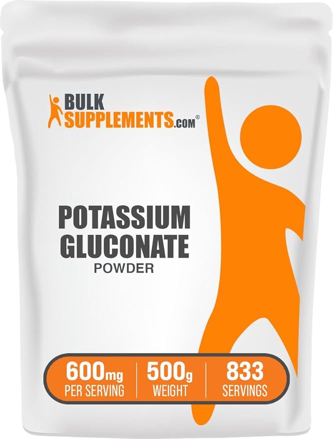 BulkSupplements.com Potassium Gluconate Powder - for Hydration Support, Mineral Supplement, Potassium 99mg - Gluten Free, 600mg per Serving, 500g (1.1 lbs) (Pack of 1)