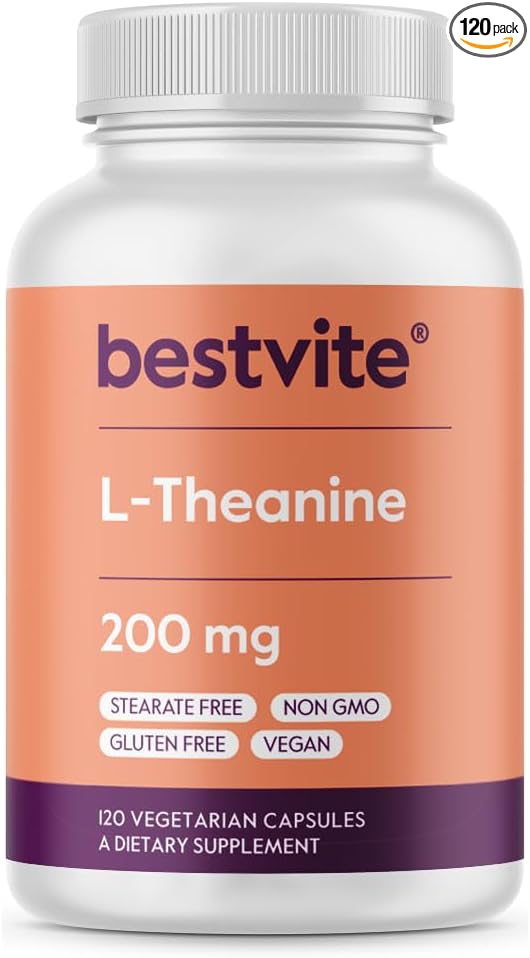 BESTVITE L-Theanine 200mg (120 Vegetarian Capsules) - No Stearates - Vegan - Non GMO - Gluten Free