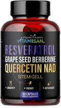 VITAMISAN Resveratrol with Quercetin, NAD+, Grape Seed, Berberine & CoQ10 – Antioxidant & Cellular Energy Support – 90 Capsules – Made in USA