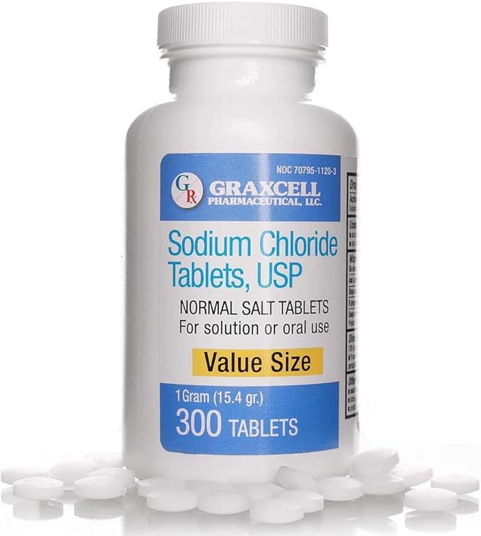 Sodium Chloride Tablets 1gm | Electrolyte Salt for POTS Syndrome and Dysautonomia Support | Rapid Rehydration| 15.4gr. | 100 Count | Made in the USA