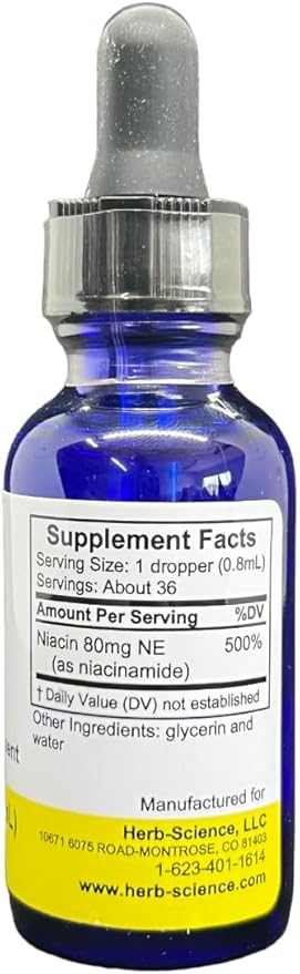 Liquid Vitamin B3 (Niacin) Dietary Supplement – Vegan, Alcohol-Free, Quality Tested – 1 fl oz (36 Servings)