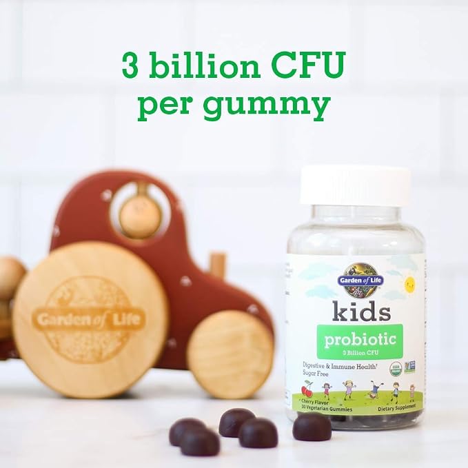 Garden of Life Kids Probiotic 3 Billion CFU, Cherry Flavor Gummies - Sugar Free Once Daily Probiotics for Kids, Children's Digestive & Immune Health, 30 Vegetarian Gummies, (Pack of 2)