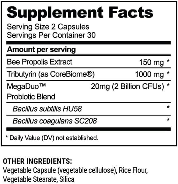 Beekeeper's Naturals Complete Gut Health, 3-in-1 Prebiotic, Postbiotic, Probiotics for Digestive Health & Bloating Relief for Women & Men, Propolis Powered, Gluten-Free Vegan Capsules, 28ct