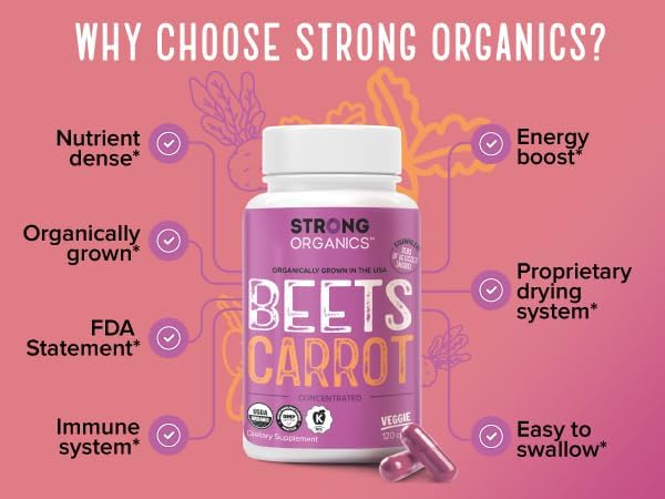 Beet & Carrot Juice Caps - USA Grown, Organic Raw Cold Pressed for Eye, Skin & Heart Health – Vegan, Non GMO 120Ct