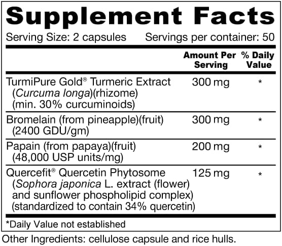 Repair Plus Featuring TurmiPure Gold Turmeric (Curcumin) with Quercetin Phytosome and Proteolytic Enzymes Bromelain and Papain for Repair, Recovery, and Tissue Health (100 Capsules)