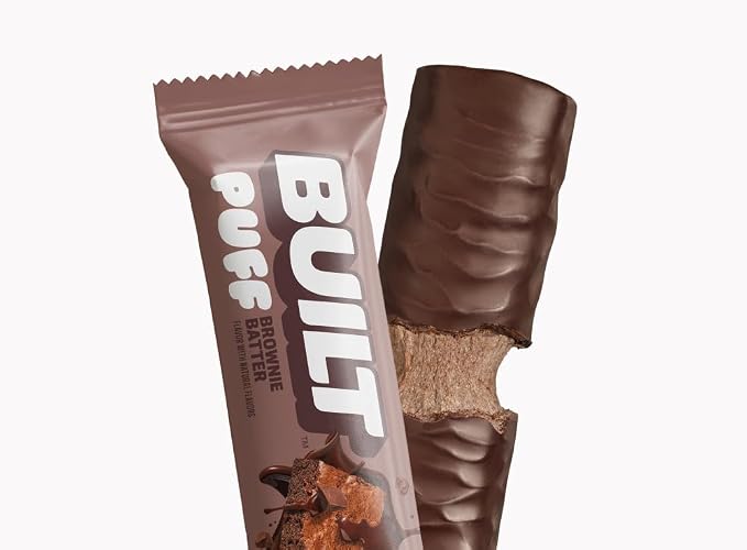 BUILT Puff Protein Bars, Brownie Batter, 17g Protein - 12 Count | Protein Snack Bar with Collagen, Calorie Conscious, Gluten Free