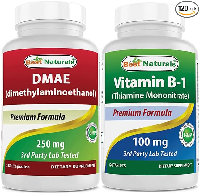 Best Naturals DMAE Supplement 250 mg & Vitamin B1 as Thiamine Mononitrate 100 mg