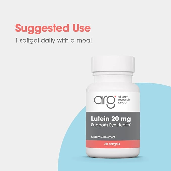 ARG Lutein 20 mg Key Eye Nutrient - Supplement to Support Eye Health - Delivers 20 mg Lutein with 1 mg Zeaxanthin - Carotenoid Antioxidant - Vegetarian & Hypoallergenic - 60 Servings - 60 Capsules