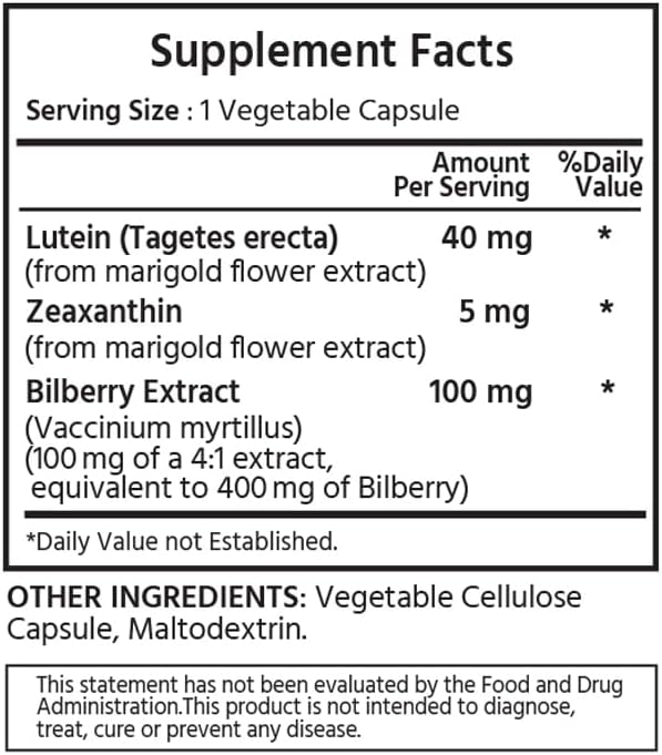 ML Naturals Lutein & Zeaxanthin with Bilberry – 40mg Lutein, 5mg Zeaxanthin & 100mg Bilberry (Per Serving) – 120 Vegetable Capsules – Supports Eye Health & Vision