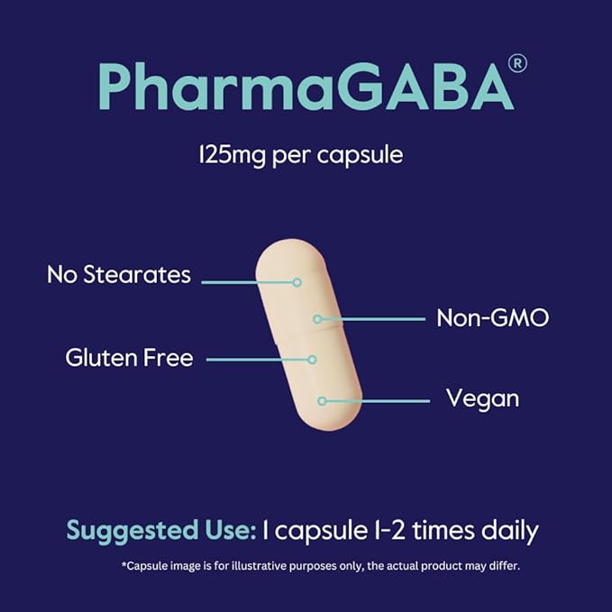 BESTVITE PharmaGABA (120 Veggie Caps) - Natural GABA Supplement - No Stearates - Vegan - Non GMO - Gluten Free
