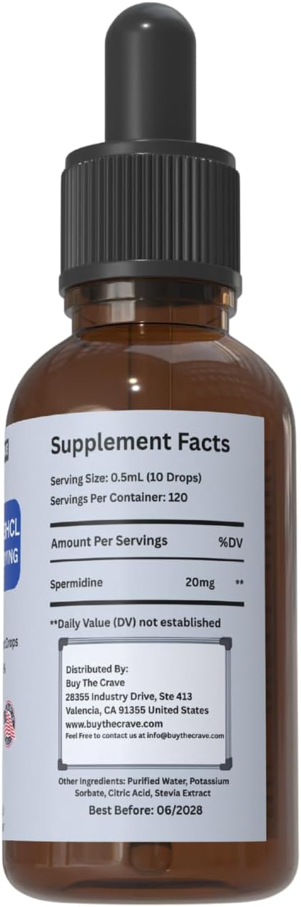 Spermidine Liquid Drops – 20mg per Serving – Cellular Health & Longevity Support – Fast-Absorbing Formula – 2 fl oz Dropper Bottle – Non-GMO, Vegan, Sugar-Free