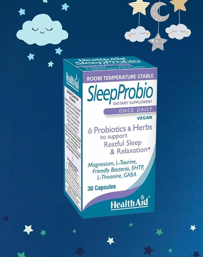 HealthAid SleepProbio, Vegan Sleep Support Supplement, 30 Capsules, Once Daily Probiotics and Herbs to Support Restful Sleep & Relaxation