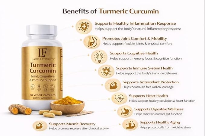 Turmeric Curcumin 2600mg Supplement — 95% Curcuminoids with Black Pepper Extract — High Absorption — Joint Mobility & Vitality Support — Vegan Capsules