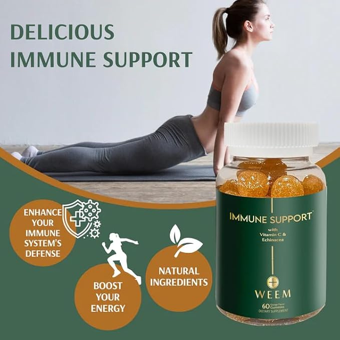 WEEM Immune Support Gummies - Vitamin C - Zinc - Echinacea - Health System Support - Alternative to Pills, Gluten-Free, Natural Supplement for Kids and Adults - 1 Pack