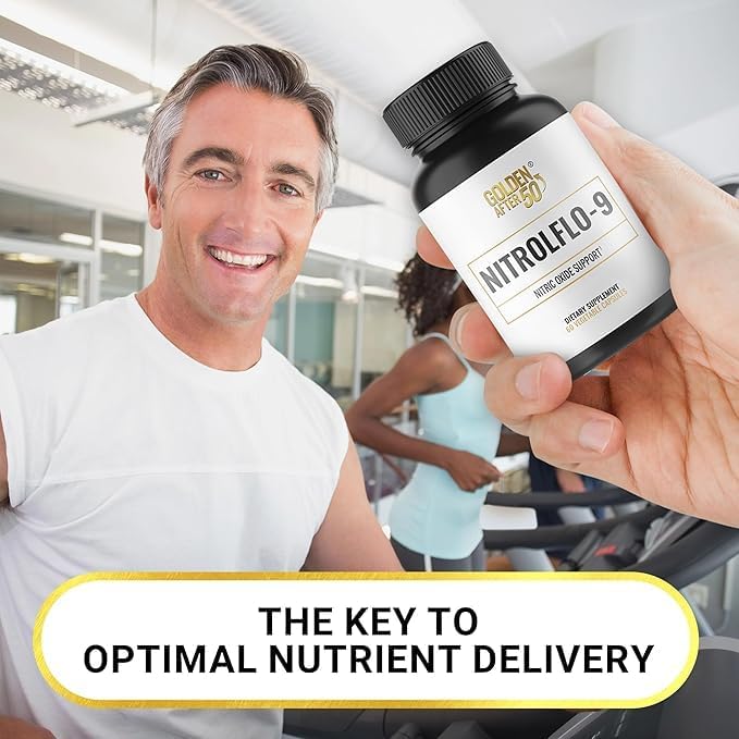 Golden After 50 NitrolFlo-9 - Nature-Powered Nitric Oxide Supplement with Pomegranate Extract, Grape Seed, and S7 - Supports Nutrient Circulation and Optimal Energy - 3 Bottles