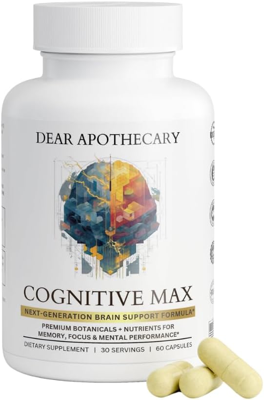 Cognitive Max Brain Health Supplement - DMAE Bacopa Ginkgo GABA Phosphatidylserine - Brain Nutrition Formula with B Complex DHA Vitamins Minerals - Daily Cognitive Wellness - Vegan - 60 Capsules