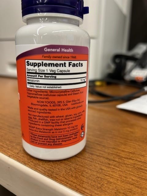 Now Supplements, Melatonin, Extra Strength 10 mg, 100 Veg Capsules (Pack of 2)