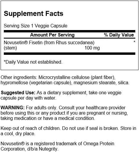 Swanson Fisetin Molecularly Similar to Apigenin, Luteolin, and Quercetin 100 Milligrams 30 Veg Capsules