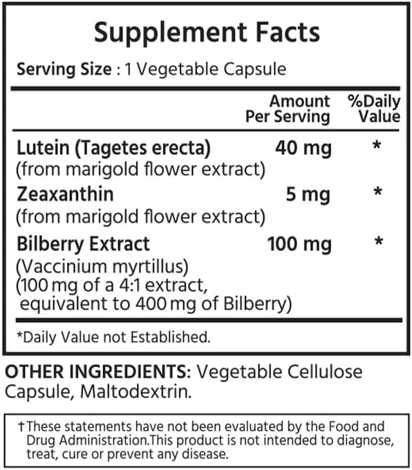 ML Naturals Lutein & Zeaxanthin with Bilberry – 40mg Lutein, 5mg Zeaxanthin & 100mg Bilberry (Per Serving) – 240 Vegetable Capsules – Supports Eye Health & Vision