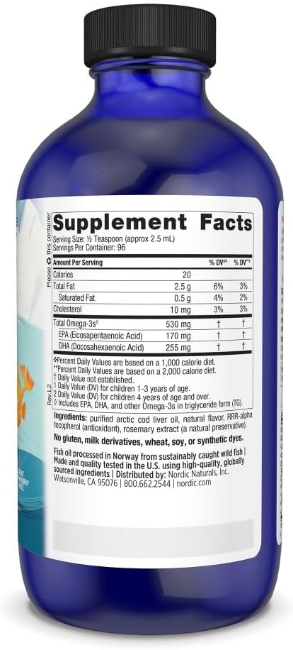 Nordic Naturals Children’s DHA, Strawberry - 8 oz for Kids - 530 mg Omega-3 with EPA & DHA - Brain Development & Function - Non-GMO - 96 Servings