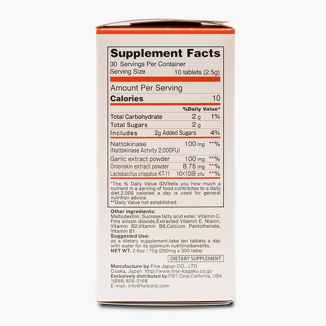 FINE JAPAN Premium Natto Kinase Tablets - 250mg Fermented Soy Enzyme for Circulation & Heart Support - 300 Tablets, Gluten-Free