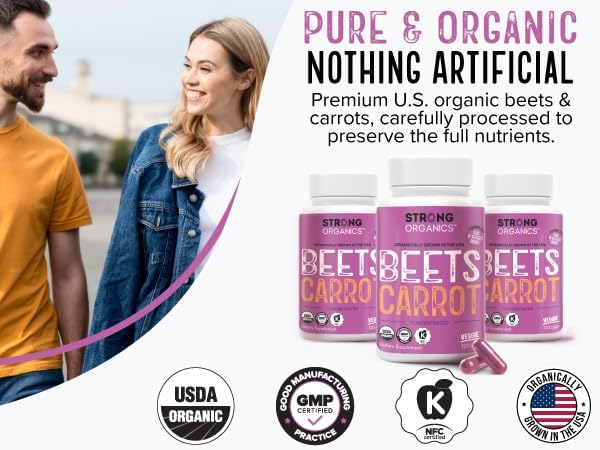 Beet & Carrot Juice Caps - USA Grown, Organic Raw Cold Pressed for Eye, Skin & Heart Health – Vegan, Non GMO 120Ct