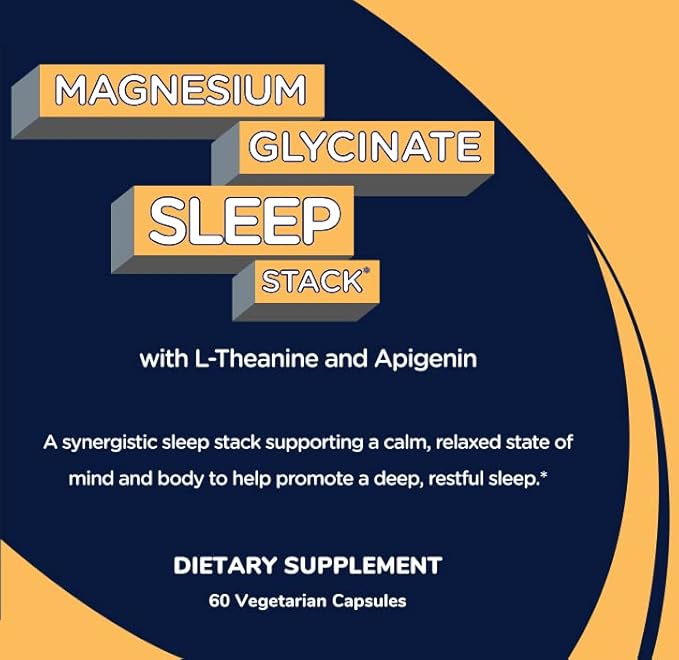 Magnesium Glycinate Sleep Stack with 200 mg L-Theanine, 50 mg Apigenin, 175 mg of Elemental Magnesium Glycinate | Sleep Support Magnesium Supplement | Made in USA