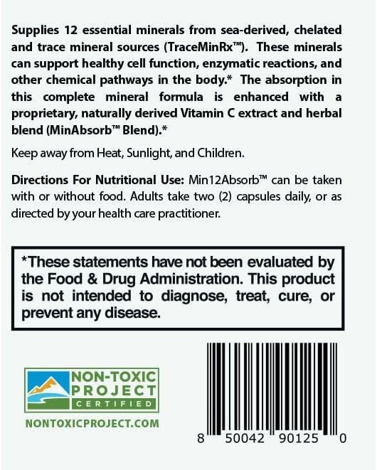 MIN12Absorb™ Essential & Trace Mineral Complex | Soy-Free, Non-GMO, Vegan, 30-Day Supply - Enhanced Absorption for Cellular Health and Daily Vitality