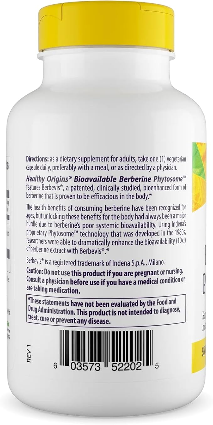 Healthy Origins Berberine Phytosome 550 mg, 120 Veggie Capsules - Bioavailable Berberis Aristata Extract - Supports Metabolic Health, Body Composition, Advanced Phytosome Technology - 4 Month Supply