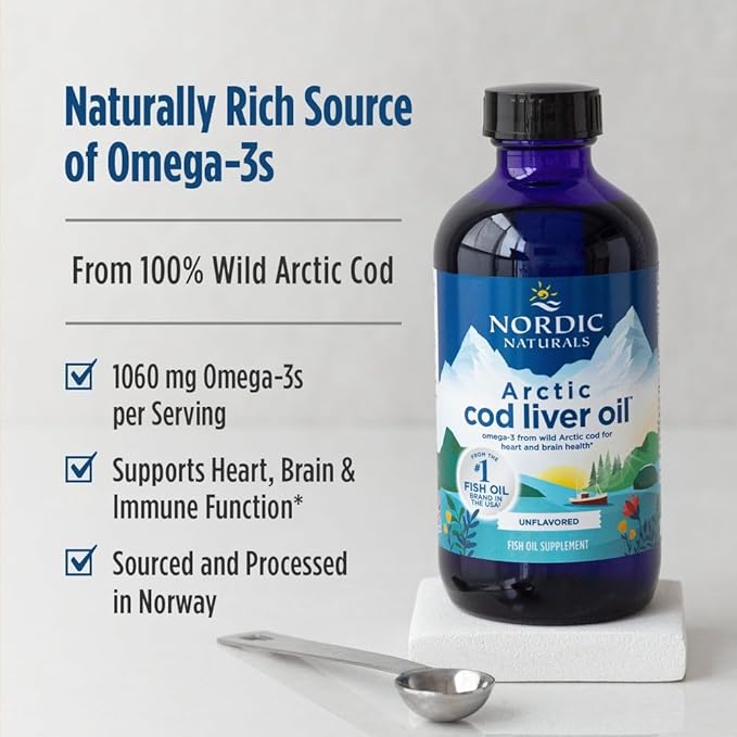 Nordic Naturals Arctic Cod Liver Oil, Unflavored - 8 oz - 1060 mg Total Omega-3s with EPA & DHA - Heart & Brain Health, Healthy Immunity, Overall Wellness - Non-GMO - 48 Servings