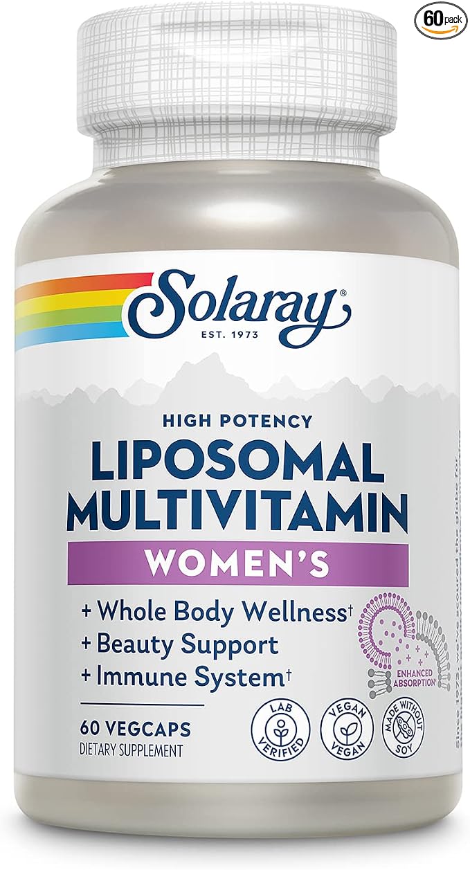SOLARAY Liposomal Multivitamin for Women, Enhanced Absorption, High Potency w/Iron, Vitamin D, Vitamin C, B12, Biotin, CoQ10, Immune Support, Bone Health, Vegan, 30 Servings, 60 VegCaps
