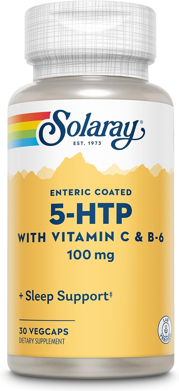 SOLARAY 5HTP 100mg with Vitamin C and Vitamin B6-5 HTP Supplement for Nerve Function - Cellular Energy - Lab Verified, 60-Day Guarantee - 30 Servings, 30 Enteric Coated VegCaps