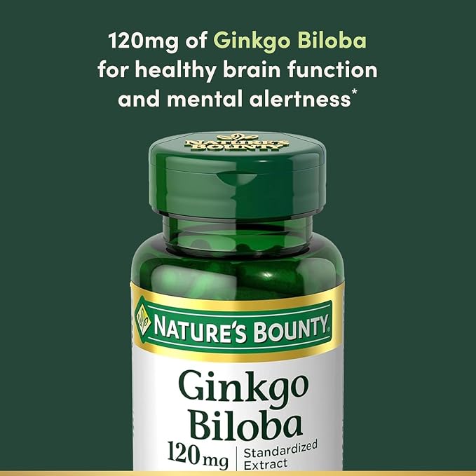 Nature's Bounty Ginkgo Biloba Standardized Extract 120 mg, Herbal Bottles, Capsule, 100 Count, Pack of 2