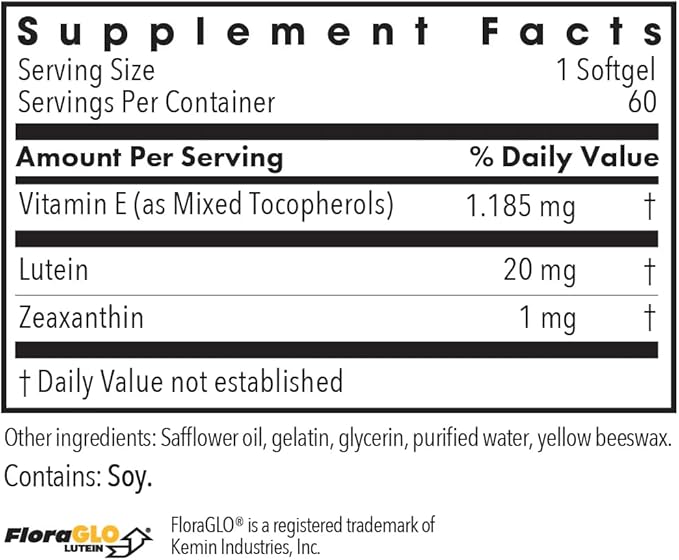 ARG Lutein 20 mg Key Eye Nutrient - Supplement to Support Eye Health - Delivers 20 mg Lutein with 1 mg Zeaxanthin - Carotenoid Antioxidant - Vegetarian & Hypoallergenic - 60 Servings - 60 Capsules