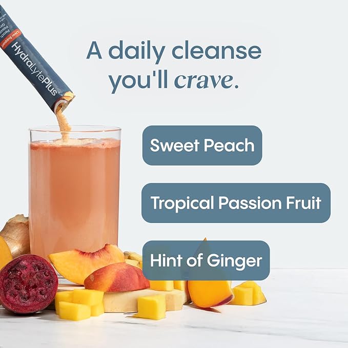 Hydralyte Liver Support + Electrolyte Mix with Milk Thistle, Turmeric, Ginger, Prickly Pear, Green Tea Extract Formulated for Rapid Rehydration (Peach Passion Ginger, 20 Packets)