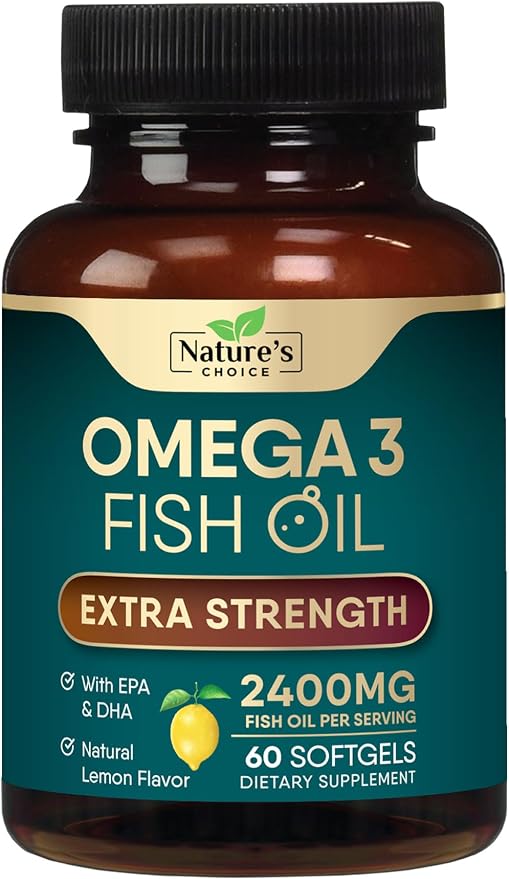 Omega 3 Fish Oil Supplements - 2400mg Fish Oil Per Serving - Triple Strength Omega-3 with Fatty Acids EPA & DHA - Natural Heart, Brain & Immune Support - Wild Caught, Bottled in USA - 60 Softgels