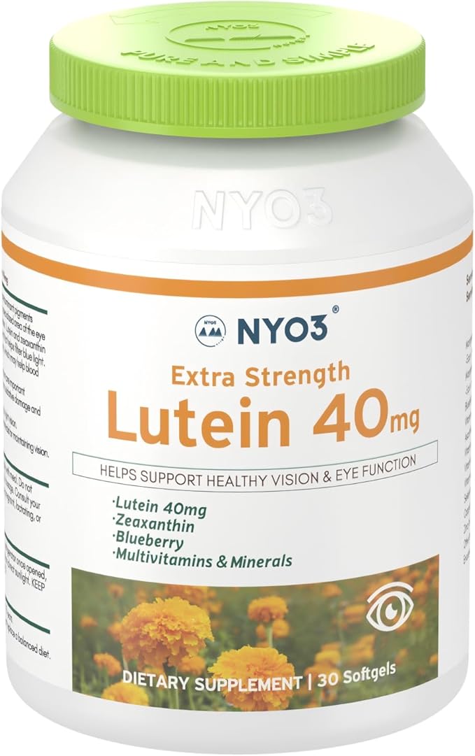 NYO3 Lutein & Zeaxanthin 40mg with Blueberry, Eyes Vitamins and Mineral Supplement– Multivitamins for Eye & Vision Health | Antioxidant Support, 30 Softgels