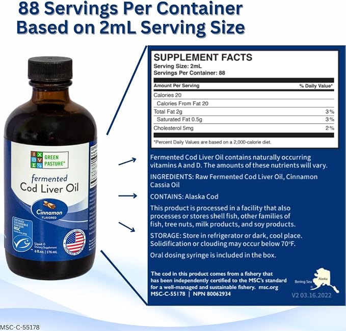 Green Pasture - Fermented Cod Liver Oil Liquid - 6 fl. oz. - Cinnamon