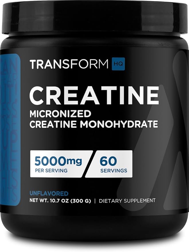 TransformHQ Creatine Monohydrate Powder (60 Servings) Unflavored - 5000mg Per Serving