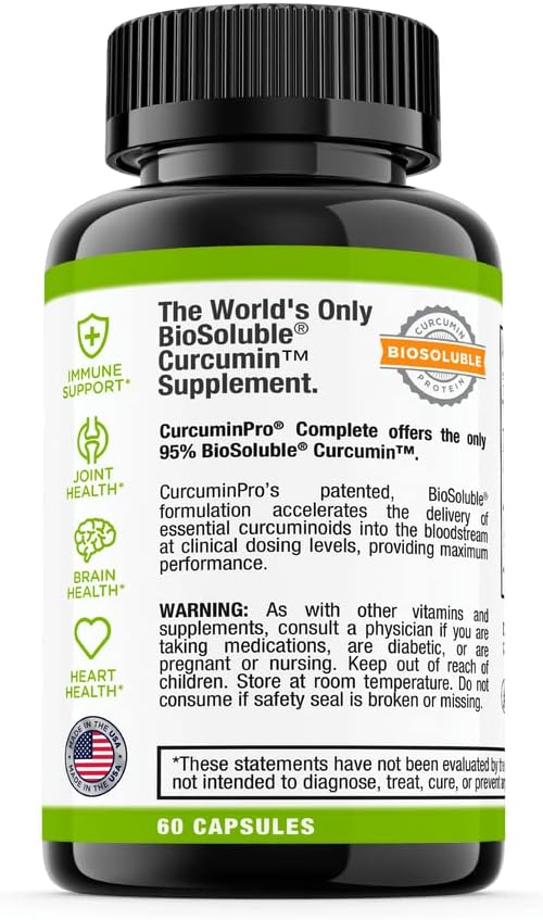 curcuminpro Complete Vegan | BioSoluble Brown Rice Protein & Organic Turmeric Curcumin Supplement | Plant-Based Formula for Daily Wellness | 60 Count