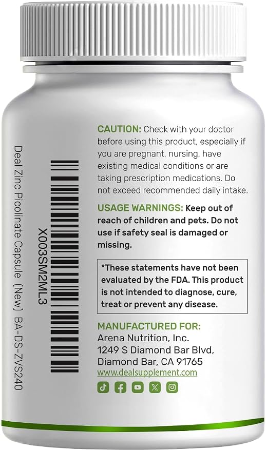 Deal Supplement Zinc 50mg with Selenium + Copper, 240 Capsules, 8 Month Supply, 3 in 1 Mineral Formula, Zinc Picolinate Complex Supplement, Supports Healthy Immune System for Adults and Kids