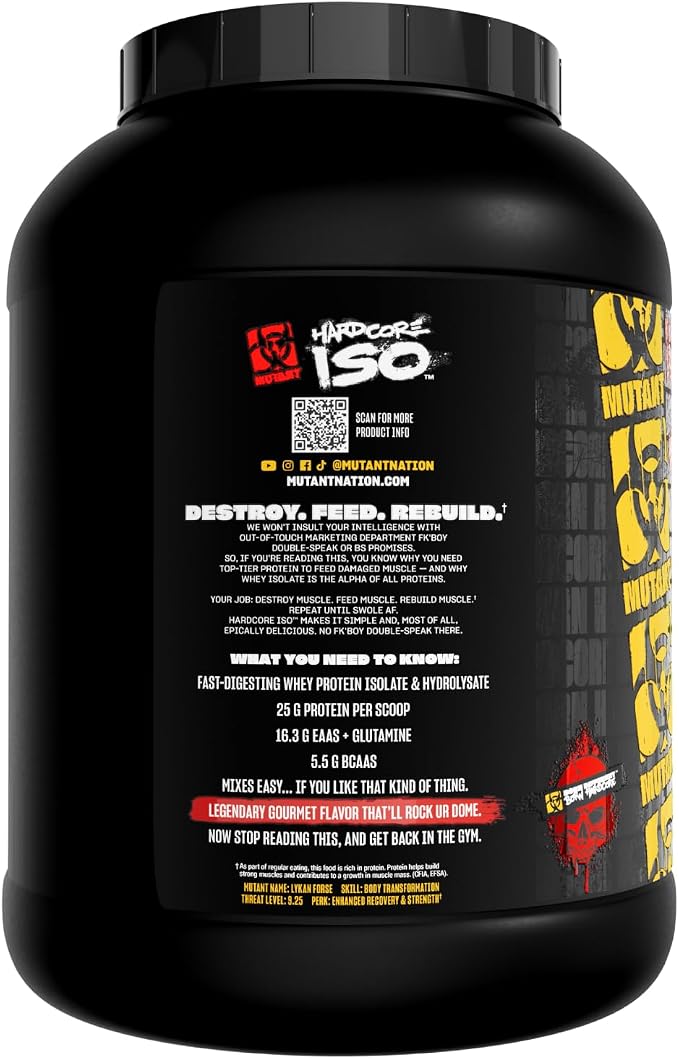 Mutant Hardcore ISO Whey Protein Isolate Powder Acts Fast to Help Recover, Build Muscle, Bulk and Strength, 5 lb - Strawberry Milkshake