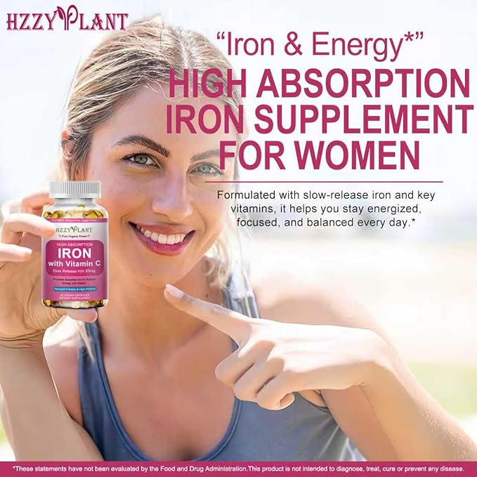 Iron Supplement for Women - High Absorption Iron Supplement with Vitamins C for Iron Level & Energy Support - Stomach Friendly Iron Softgels - Vegan | Non-GMO | Gluten Free | 60 Days Supply