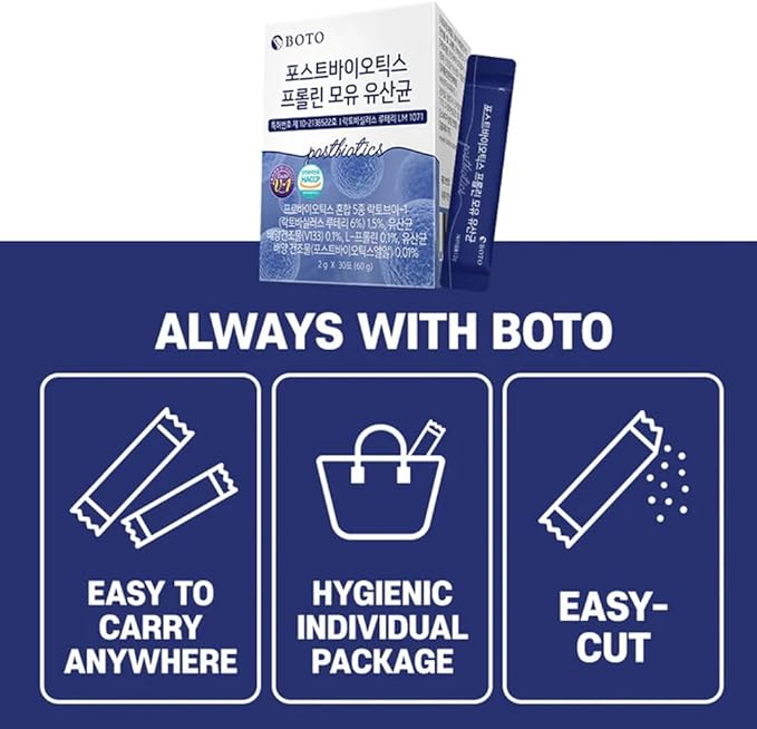 BOTO Korean Care it Probiotics Natural Prebiotics Proline Breast Milk Lactobacillus, Colon Cleanse, Immunity Support - 1 Month (30 of Pack, PostBiotics)