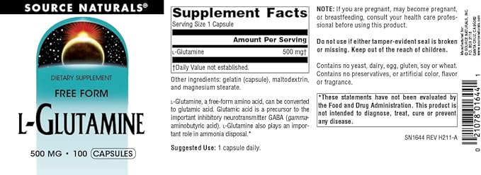 Source Naturals Free FormL-Glutamine 500 mg -100 Capsules